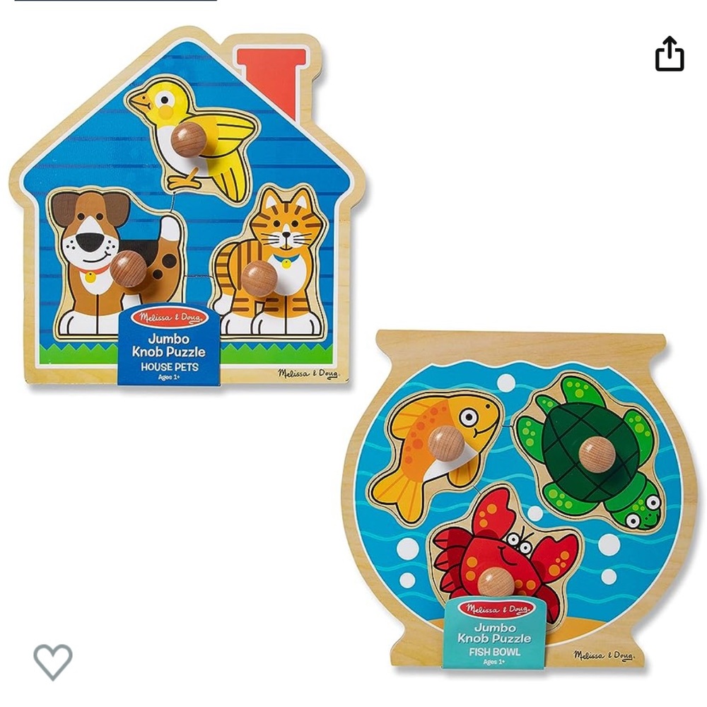 Melissa & Doug Jumbo Knob Wooden Puzzles Set - Fish & Pets